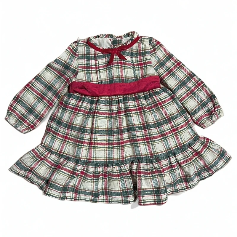 小章鱼美单Tom*myBahana红绿格长袖蝴蝶结连衣裙春秋冬款女宝婴童
