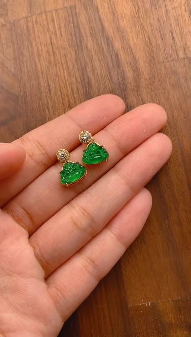 【闪购商品】翡翠耳饰银S925镶嵌佛公耳饰