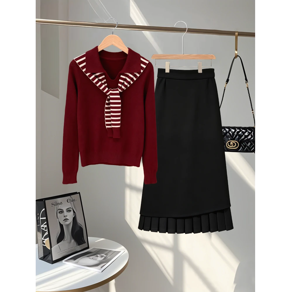 2025秋季新款时尚套装洋气复古时髦女装披肩上衣百搭半身裙一整套