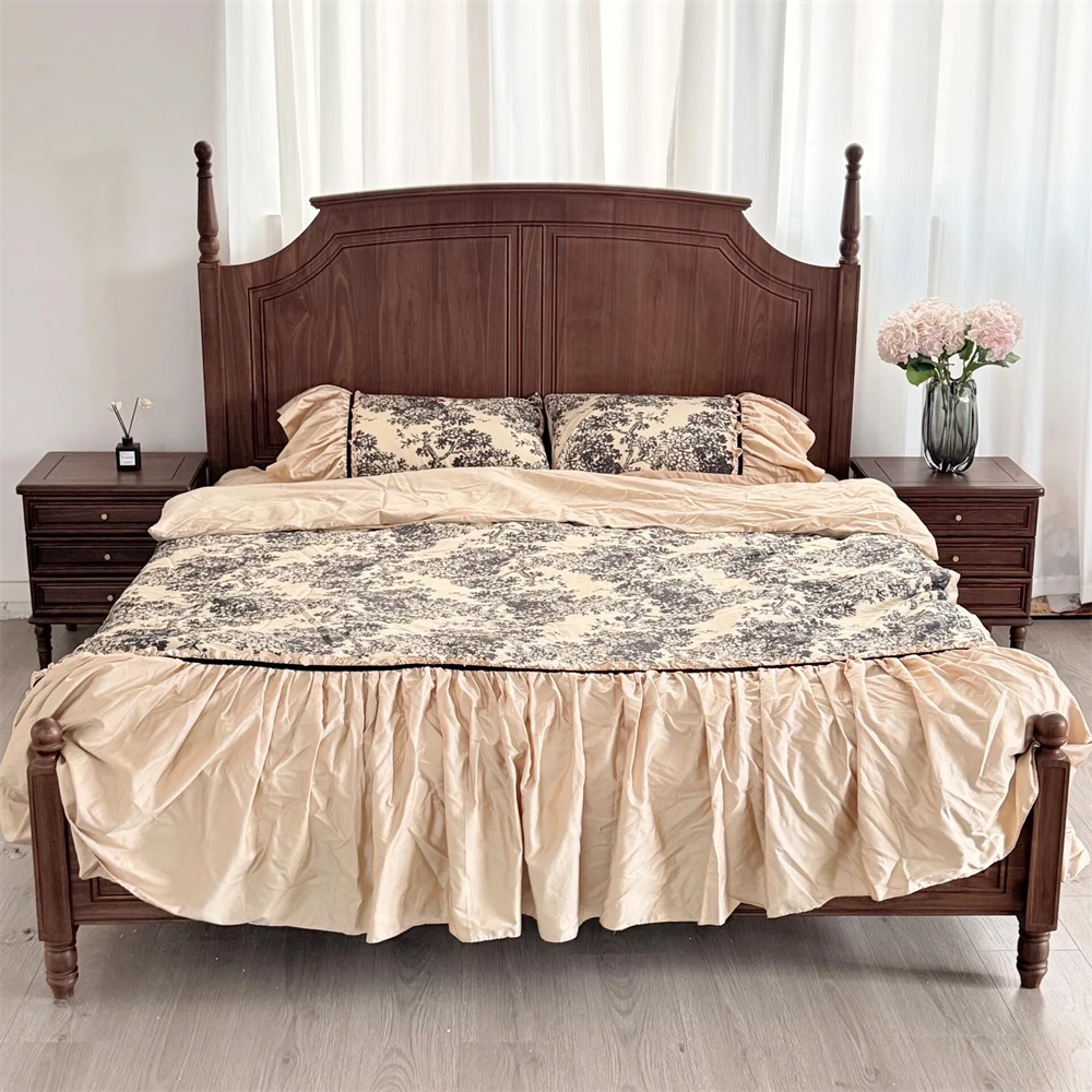 美式轻奢北美黑胡桃木床中古风双人大床主卧婚床高端别墅1.8米1.5