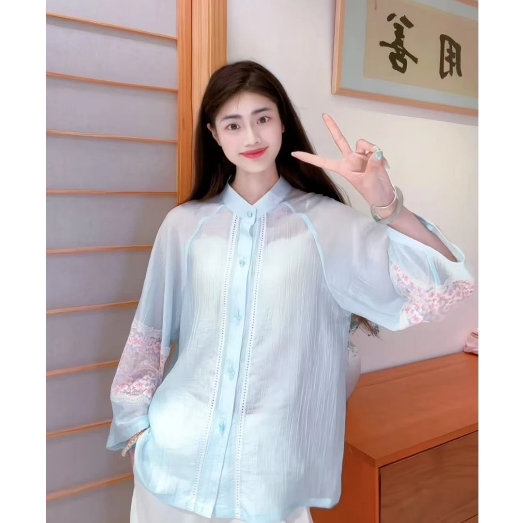 4436《花知晓》衬衫外套 百搭蕾丝春夏薄款