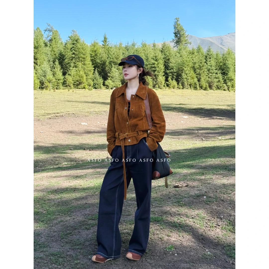 【AS小树林】25新轻奢定制线牛皮绒面收腰夹克外套AS25DDWT01555