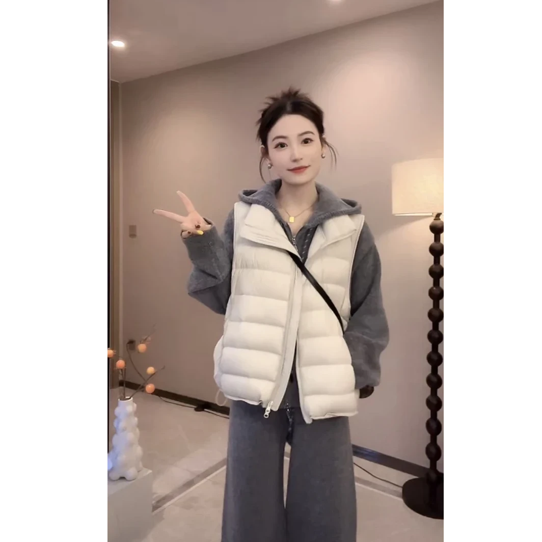 【杨二迪专属】90白鸭绒立领韩版排骨纯色无袖羽绒休闲马甲冬季