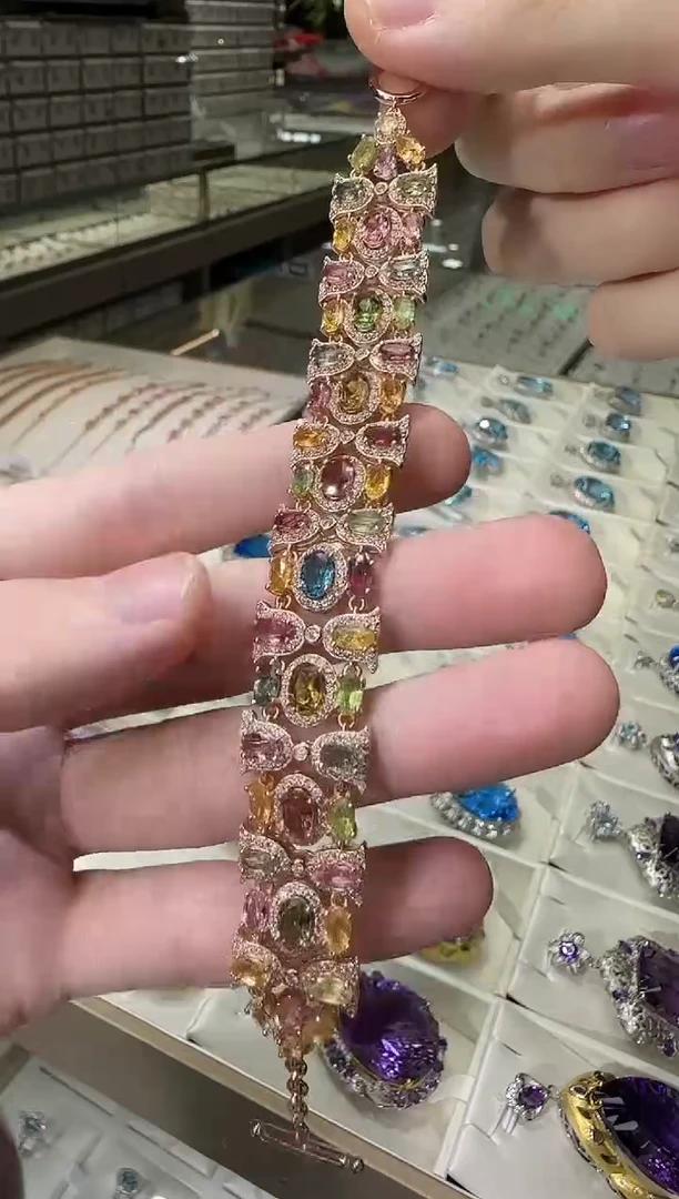 银S925镶嵌手链碧玺玫瑰庄园多彩宝多样性发一件