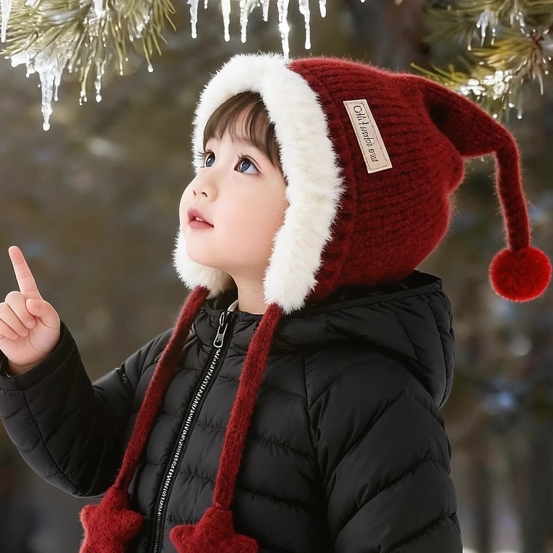 宝宝帽子可爱韩版星星加厚保暖针织护耳帽毛线帽婴幼儿防风套头帽