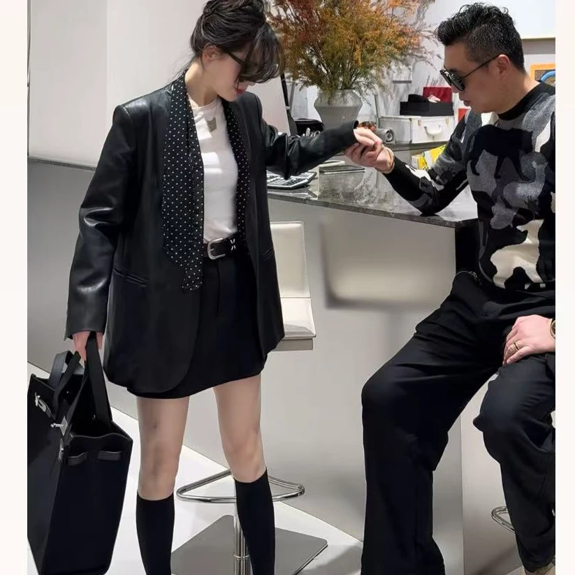 【雪儿姐姐皮衣】马~吉~拉春秋气质时尚百搭外套春季宽松休闲皮衣