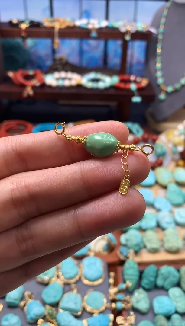 银S925镶嵌绿松石挂件糖豆半链