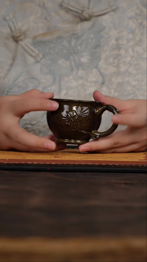 茶杯紫砂福利紫砂松柴烧手把