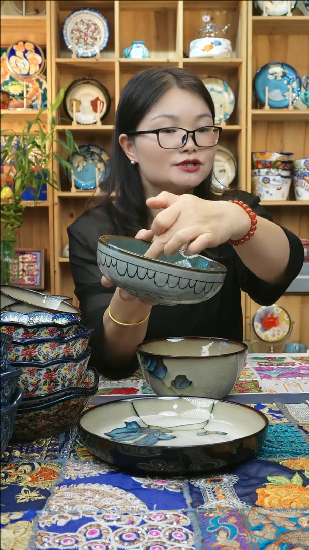 瓷片小可高温瓷餐具孔雀绿深盘2只