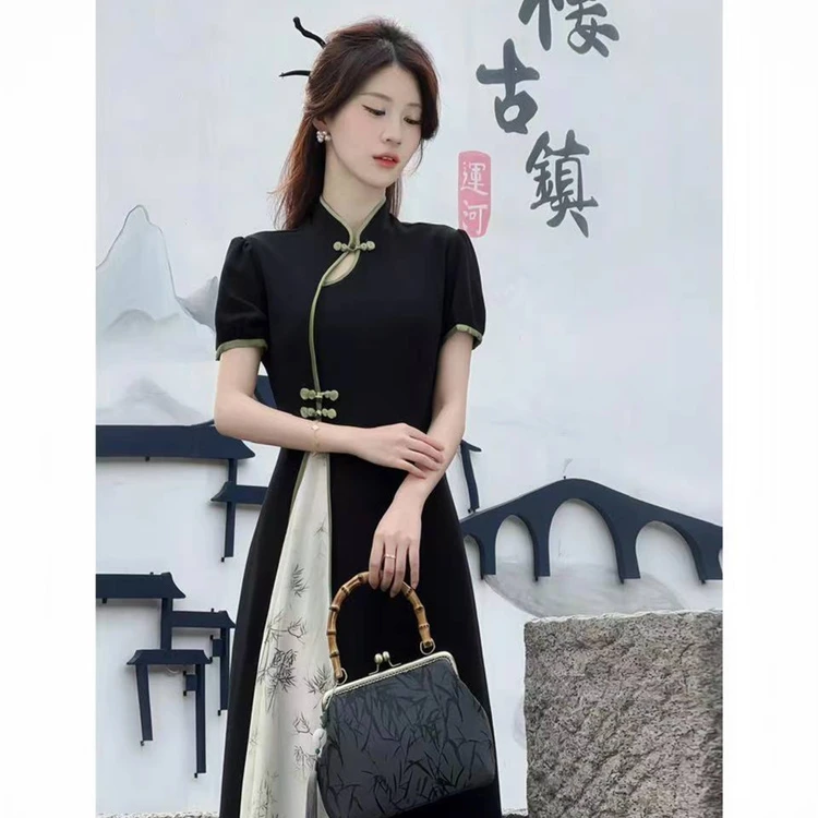 （现货）大码精致禅意拼接女夏装新中式新款复古国风绝美裙子1493