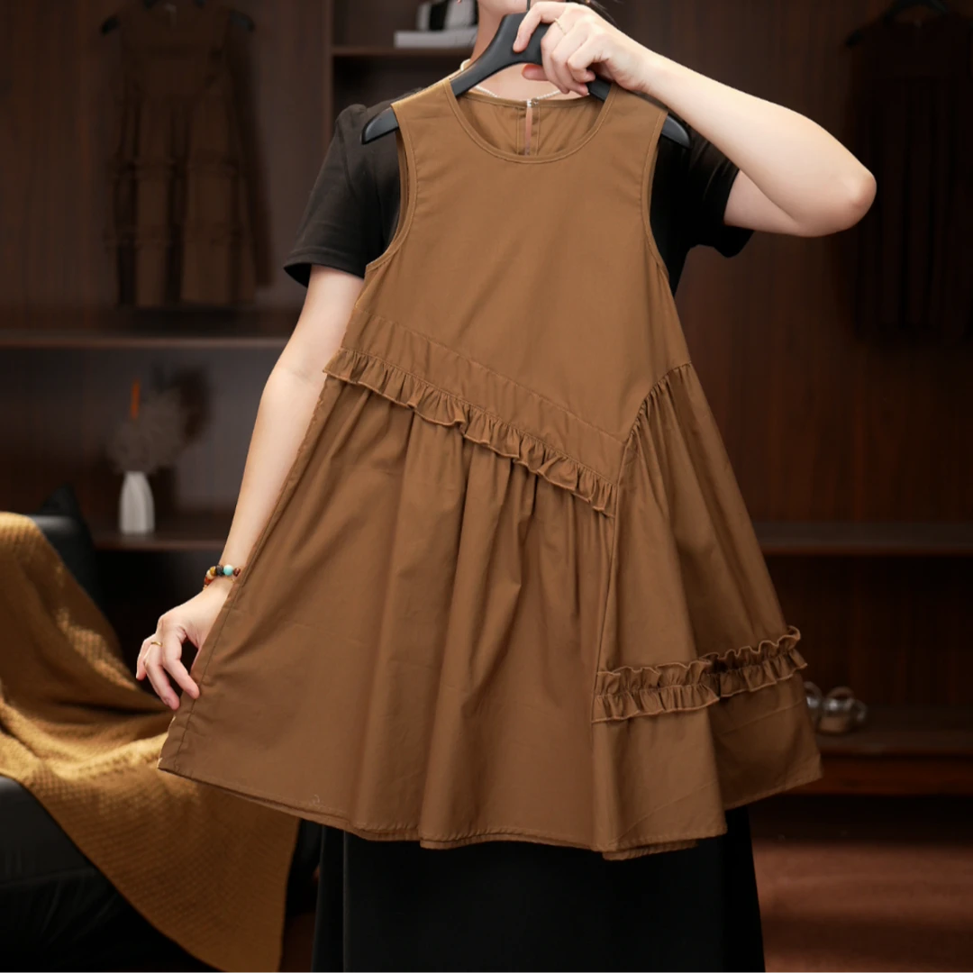 2025X夏季女童纯棉时尚显瘦纯色连衣裙休闲气质