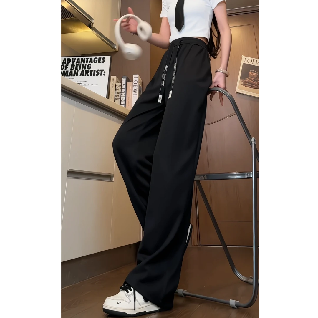 Mr.Super新款春夏垂感百搭直筒休闲裤子抽绳透气阔腿高街宽松情侣