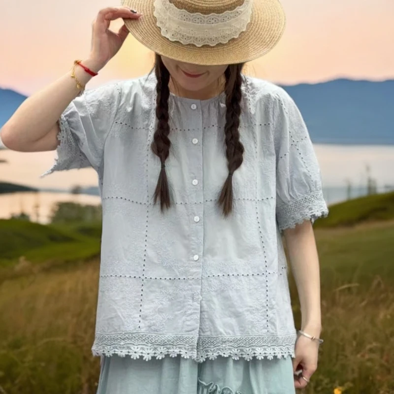 2025夏季新款韩版宽短袖娃娃衫2085