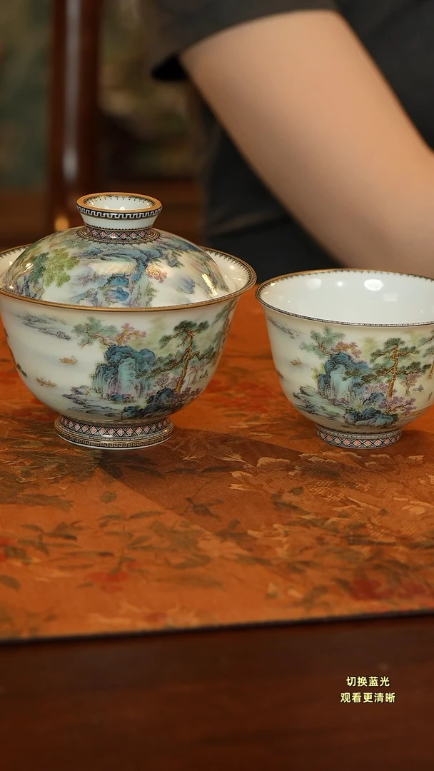 b****9手绘粉彩怀藏日月二件套