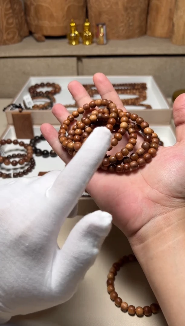 檀香木手串/手链老山檀香7/8老型横纹黑肉瑕疵福利