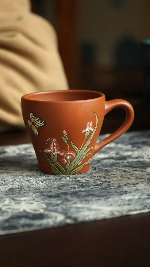 茶杯紫砂49号 鸢尾花把杯 孤品放漏价宜兴紫砂原矿作品
