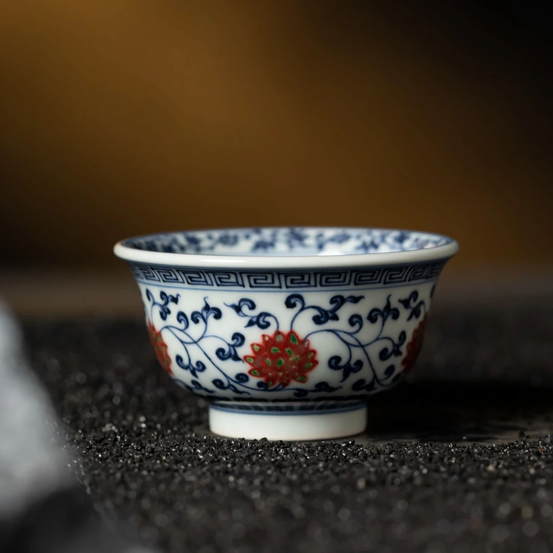 〖瑶瑶甄选〗明和堂缠枝莲小压手杯手绘MHT0111景德镇陶瓷茶器家用