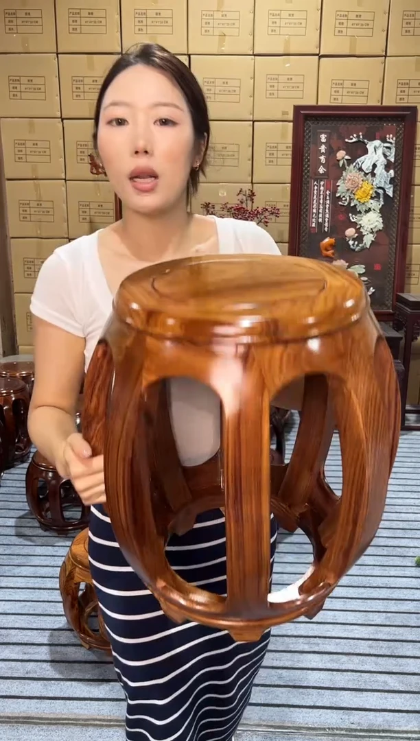 花梨木类端景台亚花梨原木色大号鼓凳四张