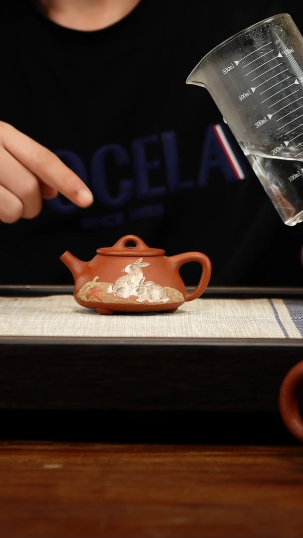茶壶紫砂朱泥泥绘平盖