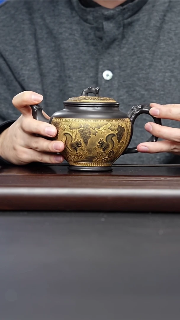 紫砂茶案宜兴紫砂 描金报春 石黄