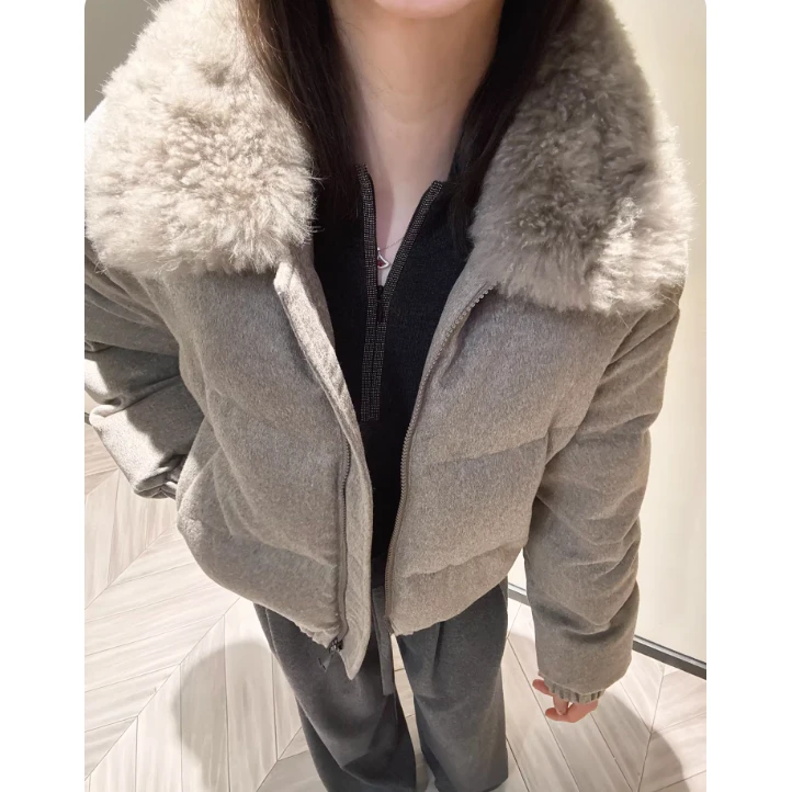 【暖绒】冬装蚕丝羊毛鹅绒服老钱风白鹅绒 2026女羽绒服新短款外套