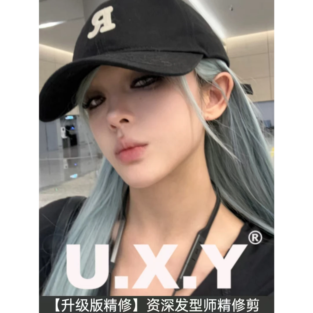 升级款【可以不用戴发网的假发·养只蝴蝶】精修薄荷蓝绿中分直发