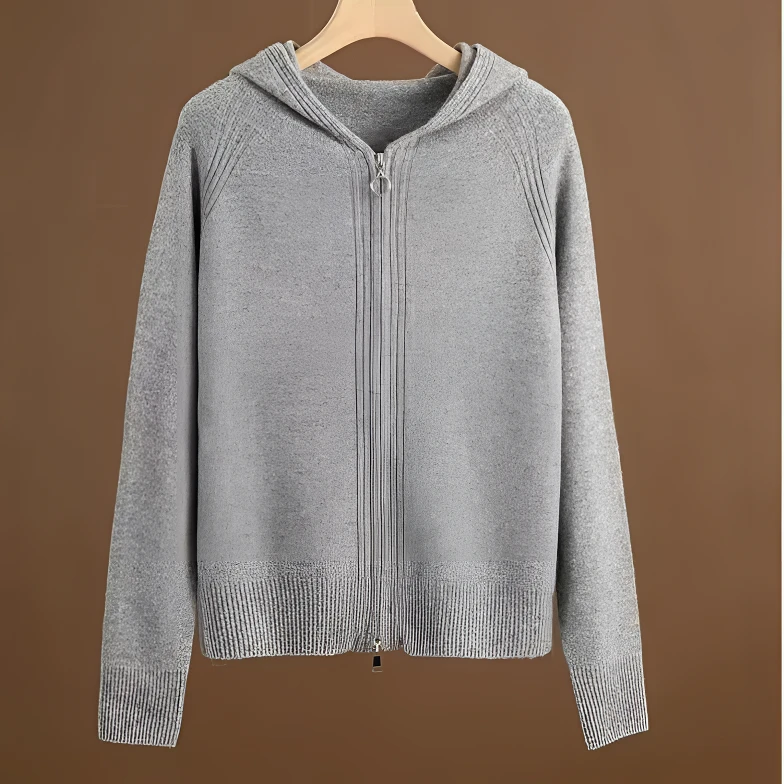 【600-699】厚款连帽长袖织衫开衫纯色毛衣百搭帽衫