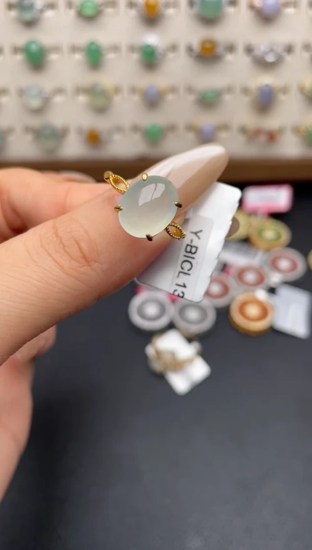 银S925镶嵌戒指翡翠一物一证一礼盒