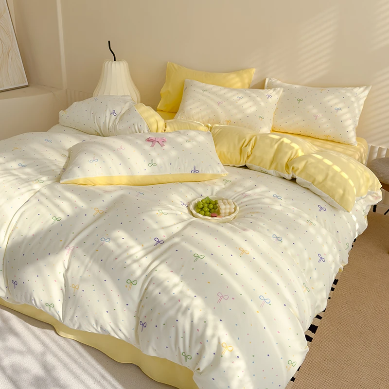 【莎莎专属】春夏新款薄款针织棉双层纱四件套印花宿舍软糯柔肤