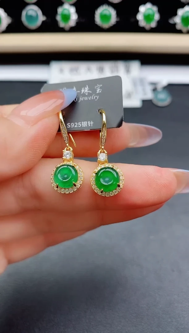 翡翠银S925镶嵌耳饰5080
