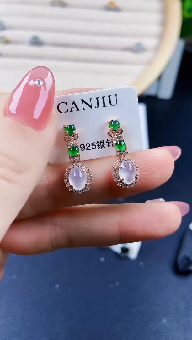 【闪购商品】翡翠耳饰银S925镶嵌12012120