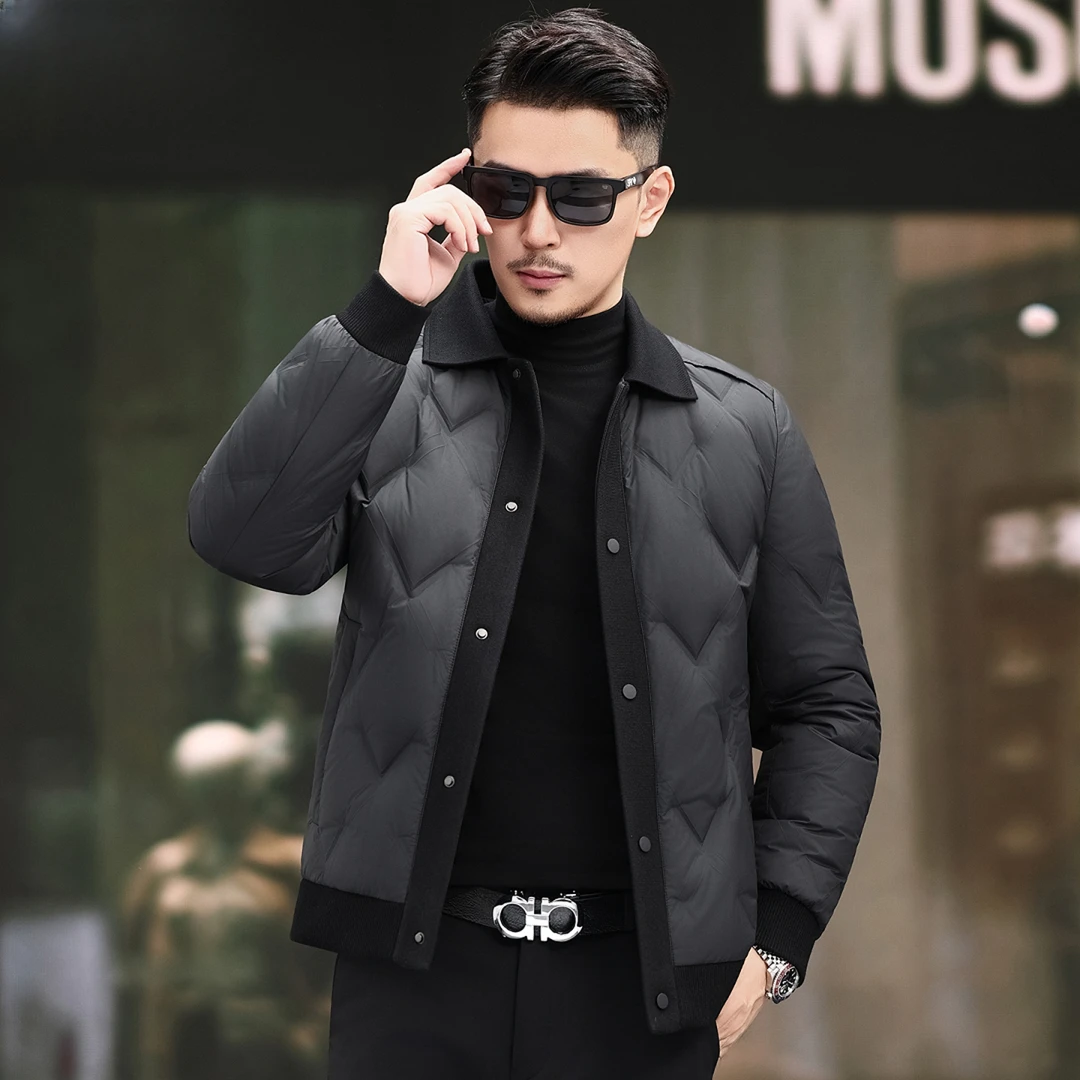 冬季男士羽绒服短款加厚中青年高端保暖时尚休闲男装罗纹翻领外套