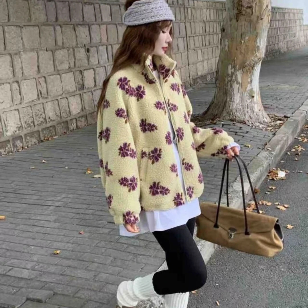 【1121】羽#时尚百搭提花保暖毛毛外套