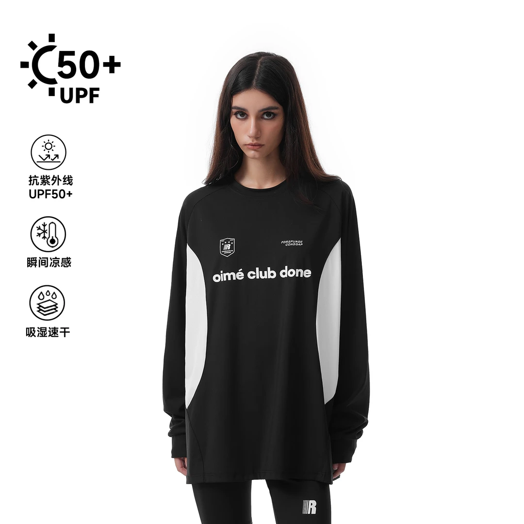 FDR官方店 R字徽章拼接长袖速干衣男女户外先锋骑行衣情侣宽松T恤