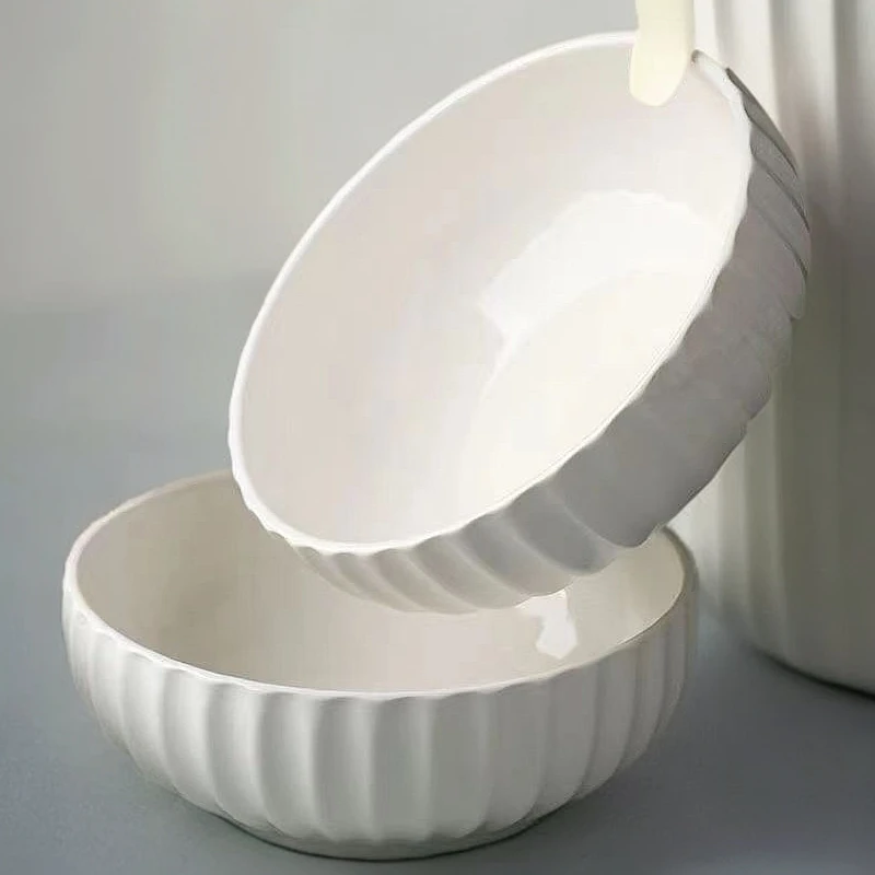 【瓷县令】12英寸陶瓷南瓜汤碗纯白浮雕大汤碗  加厚加深