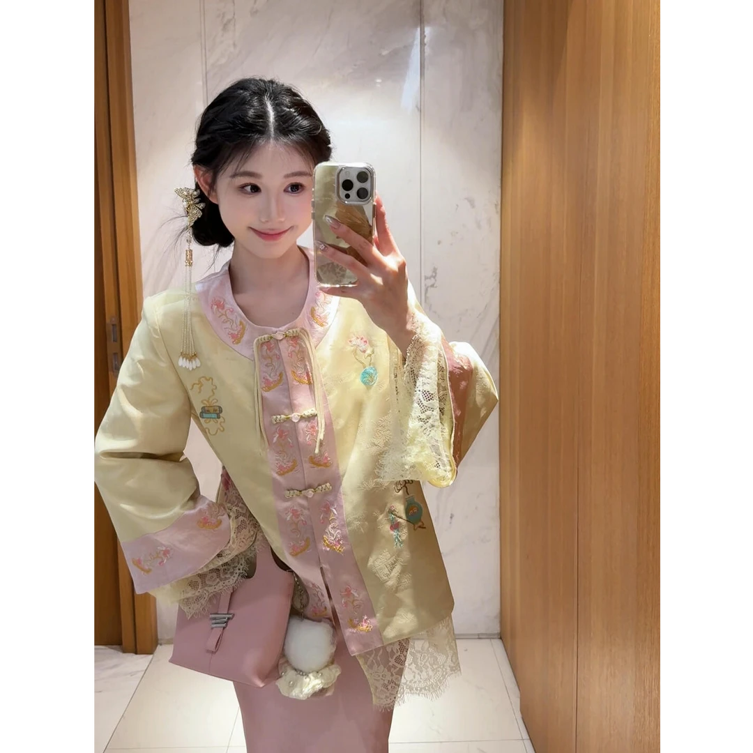 2025春秋新款【春时花序】新中式刺绣提花外套搭显瘦包臀半身裙套装