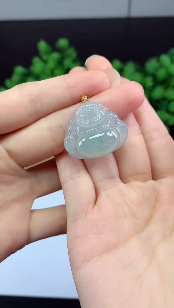 吊坠(不含链)18K金镶嵌翡翠佛公多样性发其一@@CMT