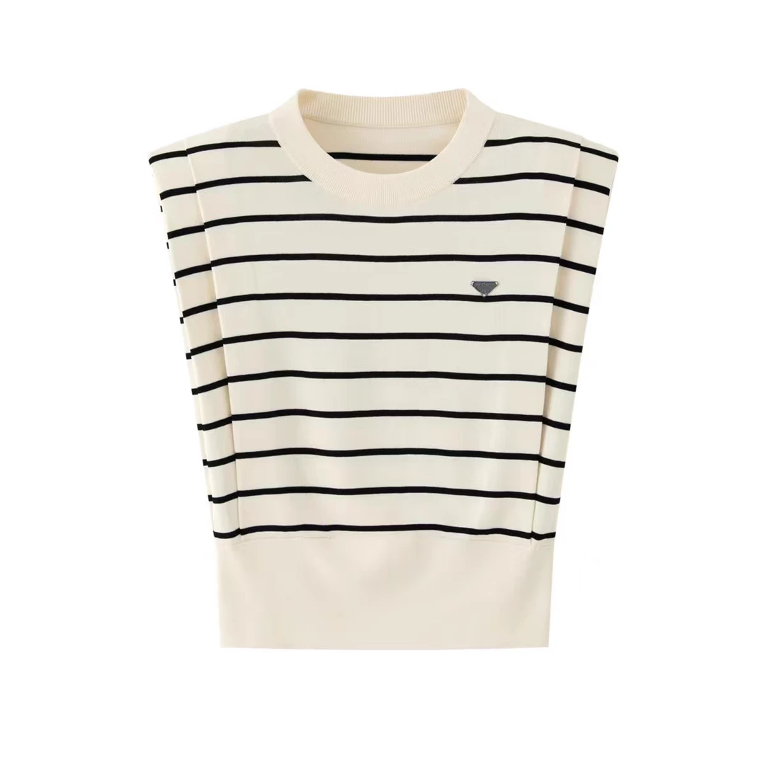 &艾家新款高级感时尚百搭条纹无袖马甲背心外套女-40438130马夹