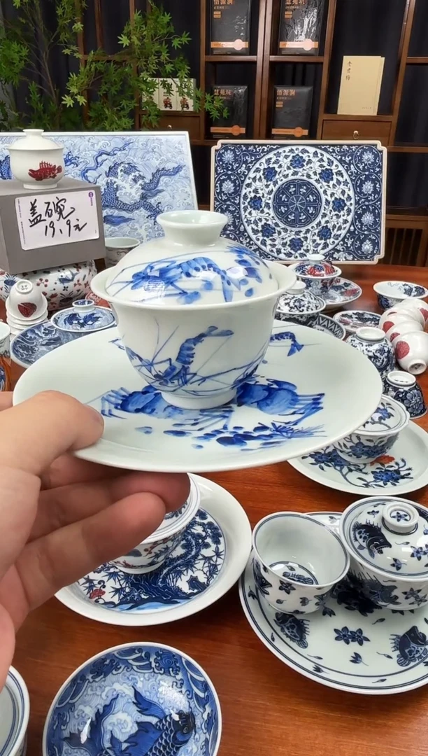写意虾盖碗壶承组合111111111