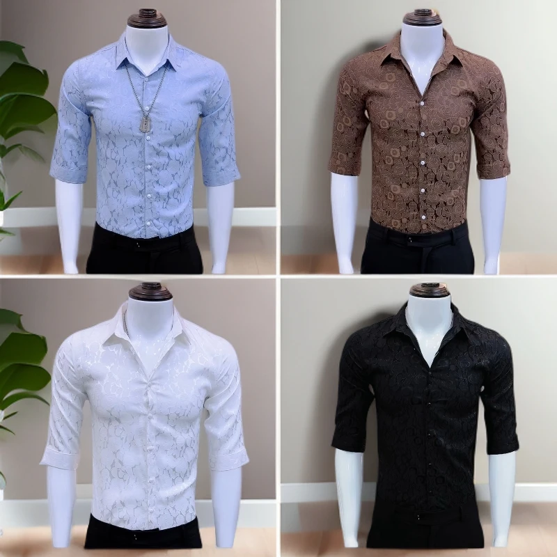 韩版潮流百搭时尚男士休闲痞帅气质青春流行印花中袖衬衣修身6862