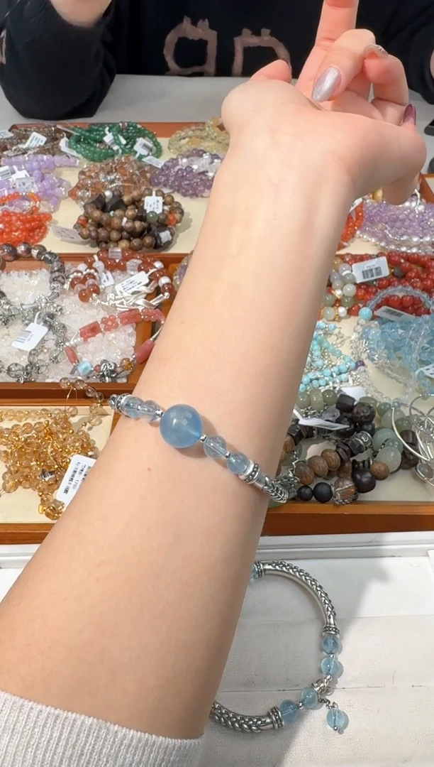 【闪购商品】水晶手链银S925镶嵌D195海蓝单珠双弯管设计款