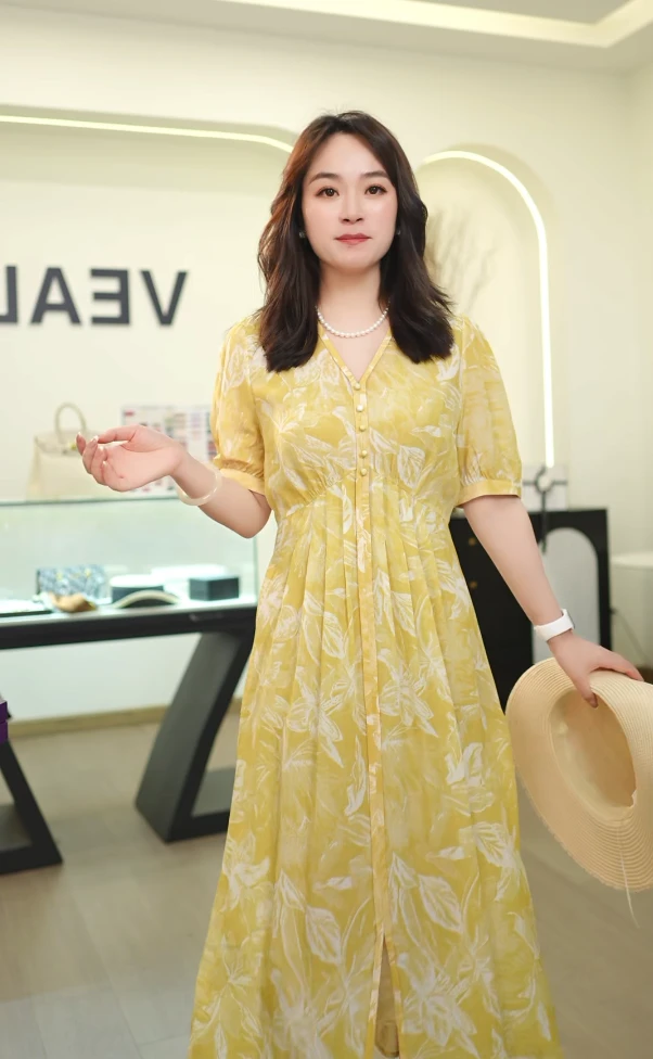 【785连衣裙】VEALER女士宽松中长款印花优雅系带法式夏季时尚