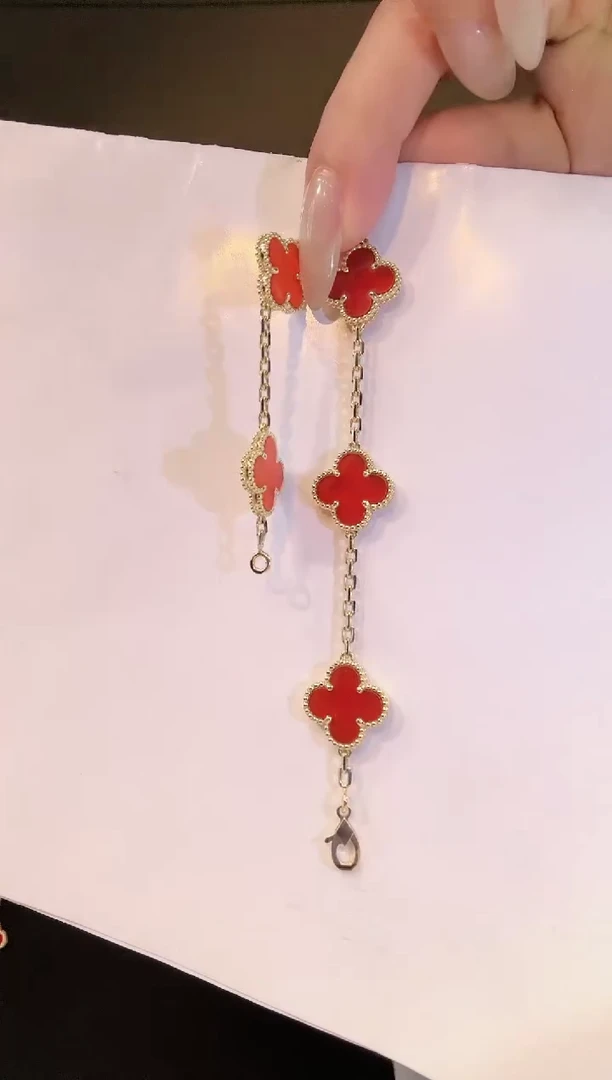 【闪购商品】玛瑙/玉髓手链18K金镶嵌红色五花手链