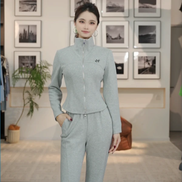 【籽言专属】曼德诗秋季女中长款立领拉链卫衣女装灰色H421313537