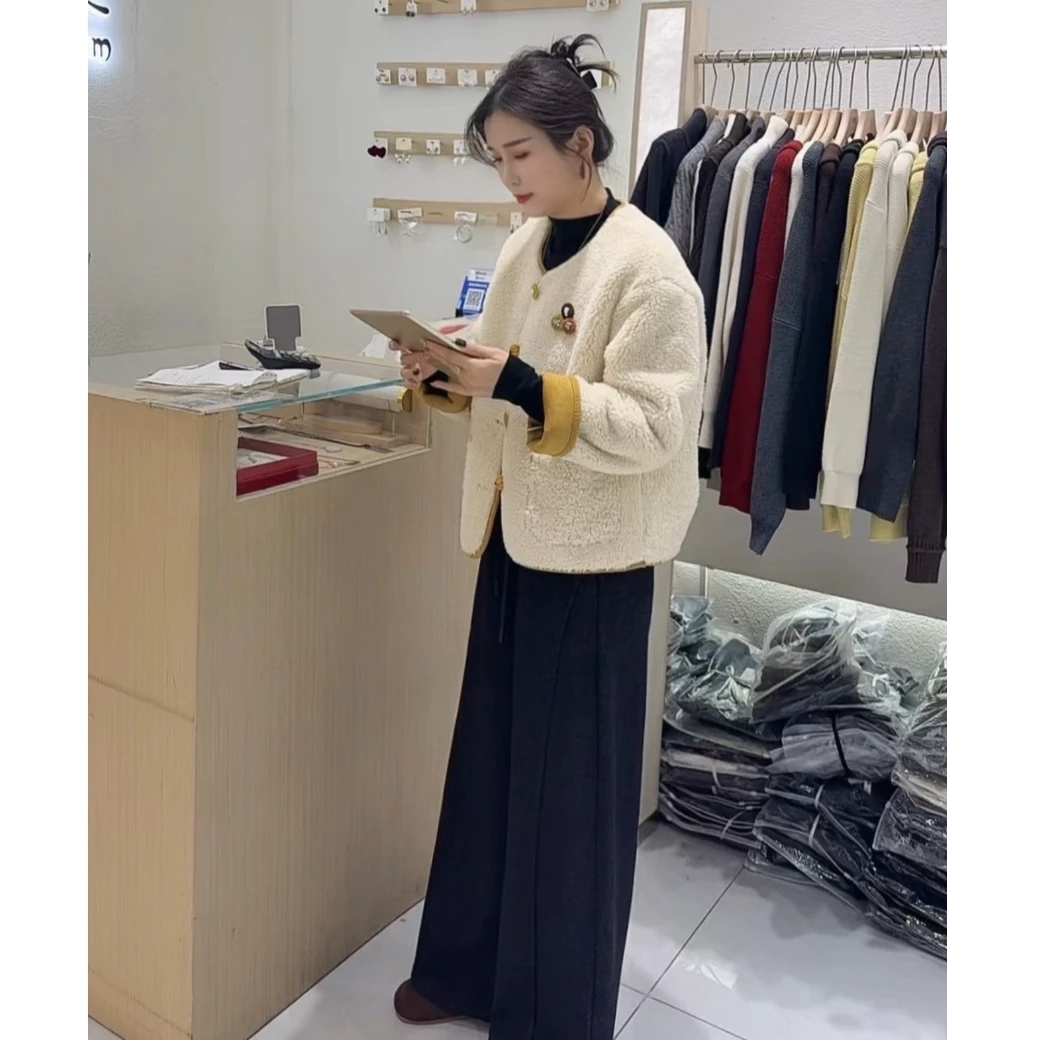 【唯美女装】撞色南瓜～毛毛一体时尚洋气颗粒毛毛外套