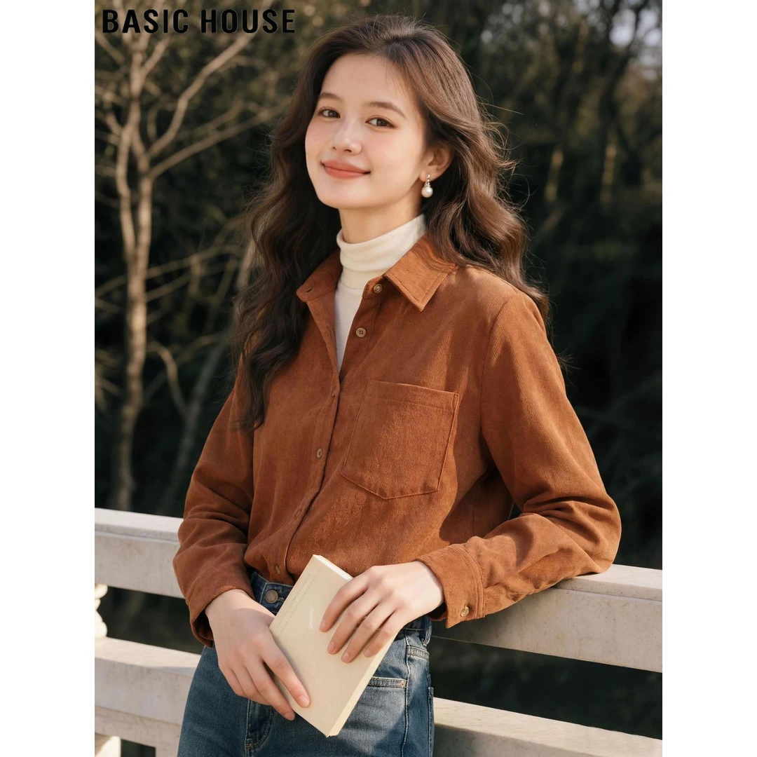 Basic House/百家好美拉德POLO领衬衫女2026春季内搭叠穿衬衣开衫