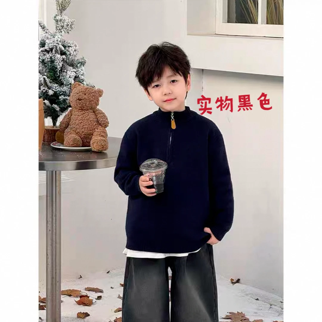 2864春秋时尚潮流百搭洋气男女童半拉链加绒毛衣