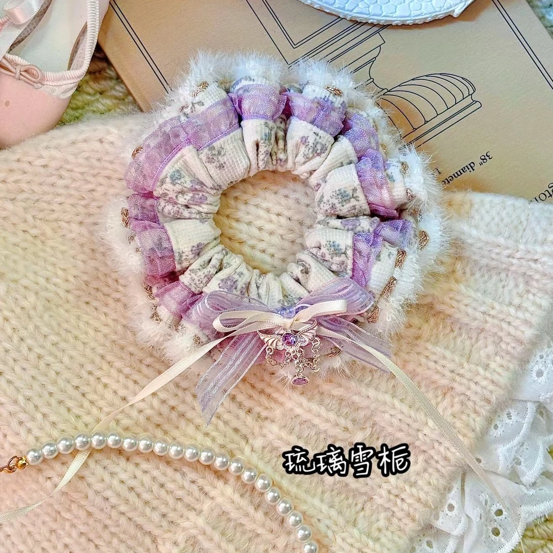 糯米橙《琉璃雪栀》原创自制重工大肠发圈 清新碎花甜美饰品百搭