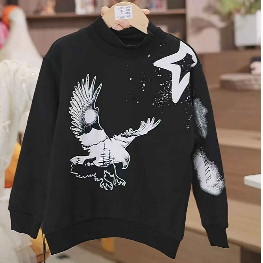 509114 韩版男童女童新款秋款时尚儿童洋气百搭休闲加绒卫衣