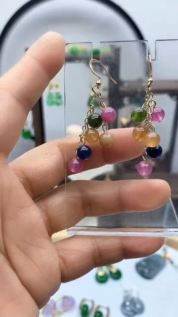 碧玺耳饰14K金镶嵌141碧玺